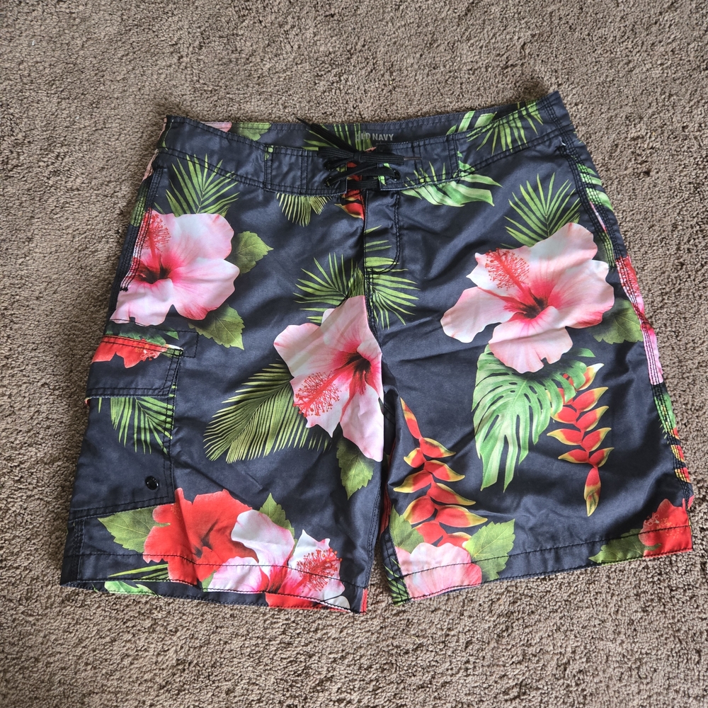 Old Navy Navy Board Shorts with Pink & Red Floral Print